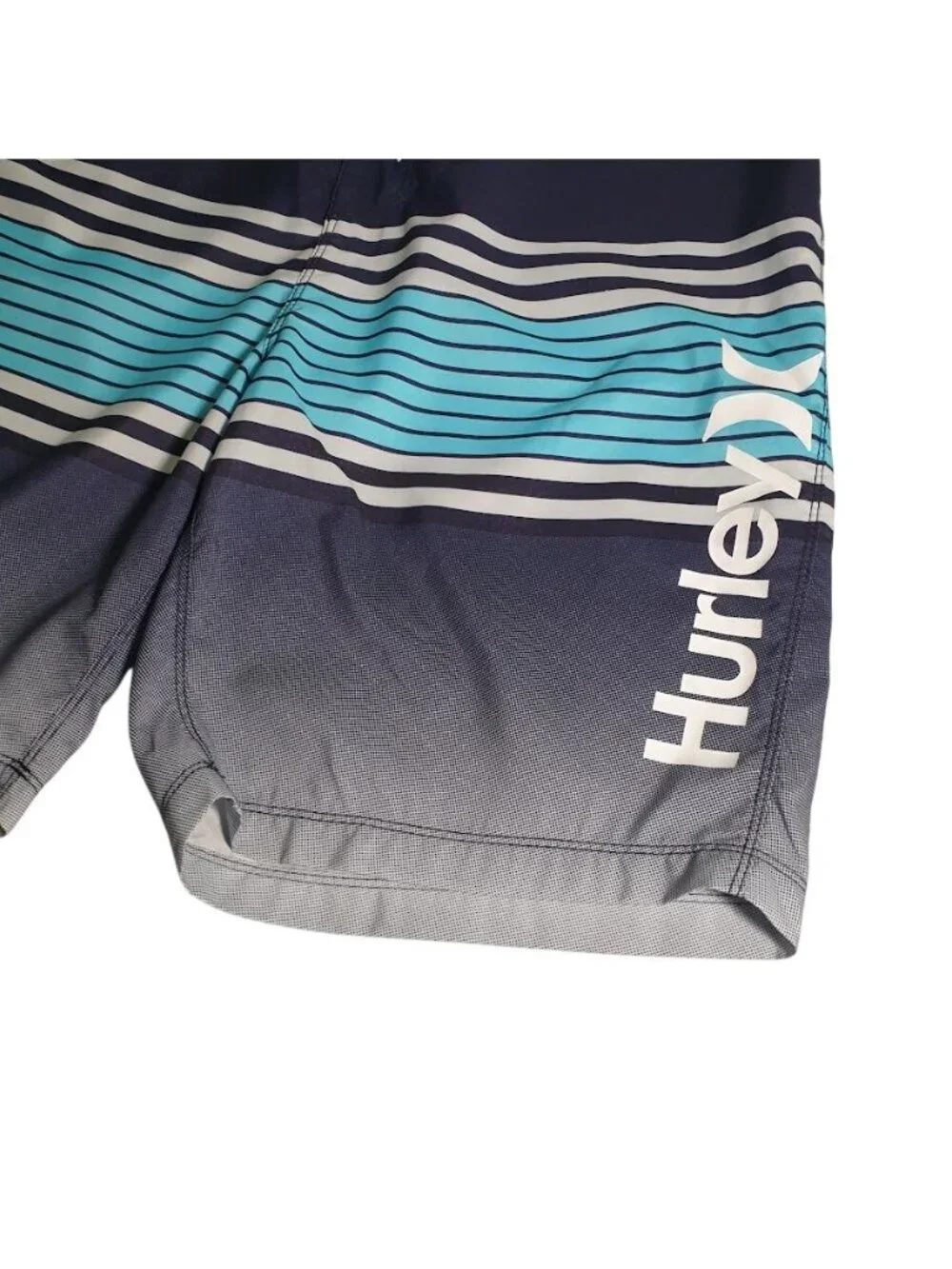 Hurley Mens Board Shorts Surf Swimwear Front Drawstring Pocket Striped Blue Grey